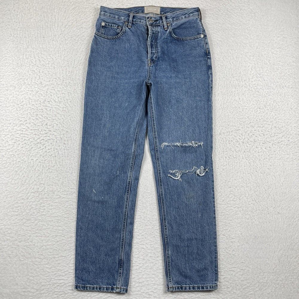 Everlane Jeans Womens 28 Blue Denim‎ Cheeky Jean Distress Button Fly High Rise